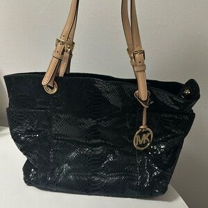 Michael Kors Black snake skin MK tote bag purse. Used but in excellent condition